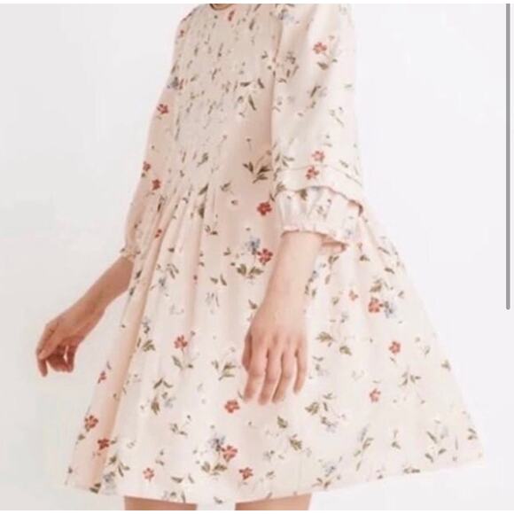 Madewell‎ Women's Pintuck Puff-Sleeve Mini Dress in Seaside Floral Pink Size sm - Picture 2 of 15